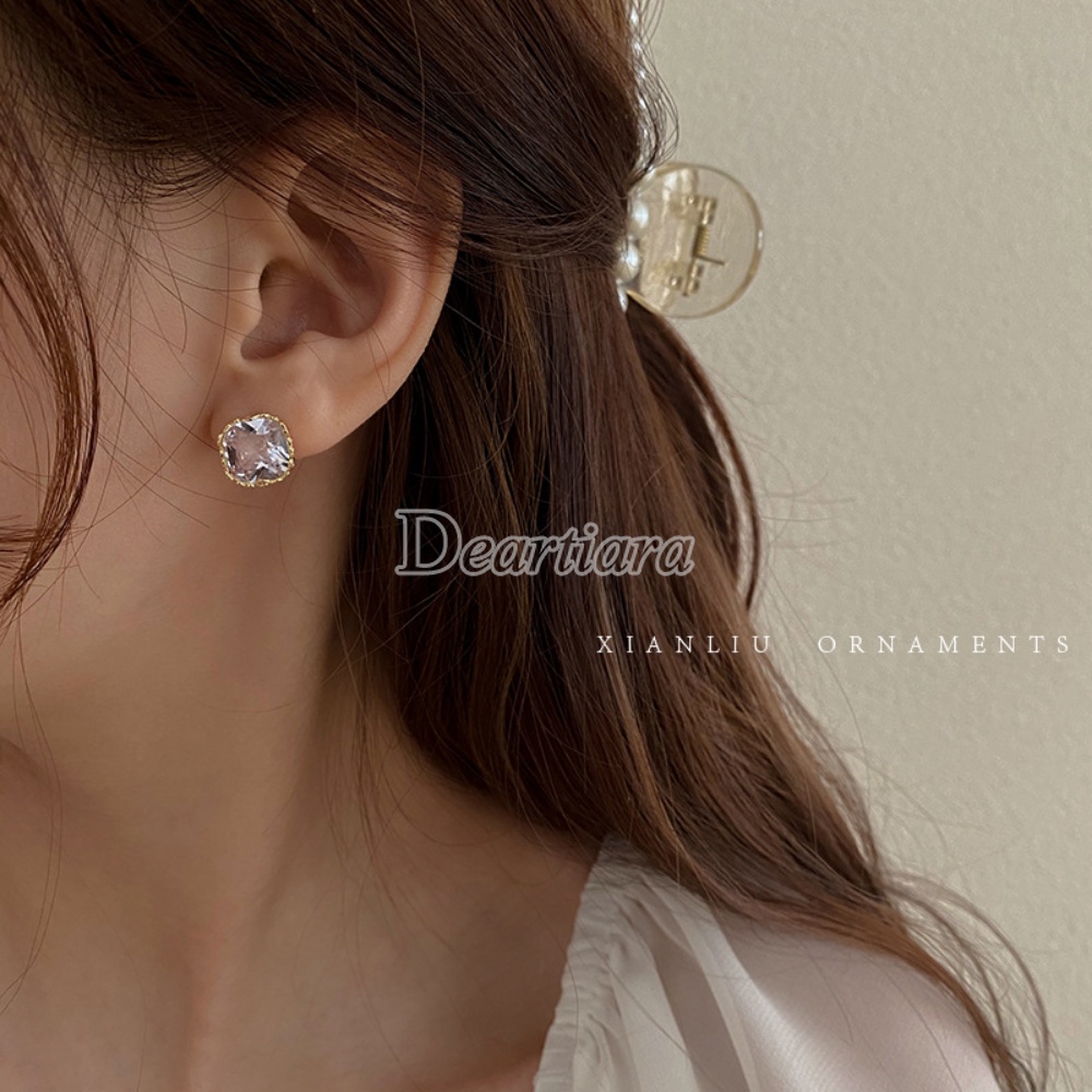 Đôi Khuyên Tai Hình Vuông Đính Đá Zircon Thời Trang Thanh Lịch