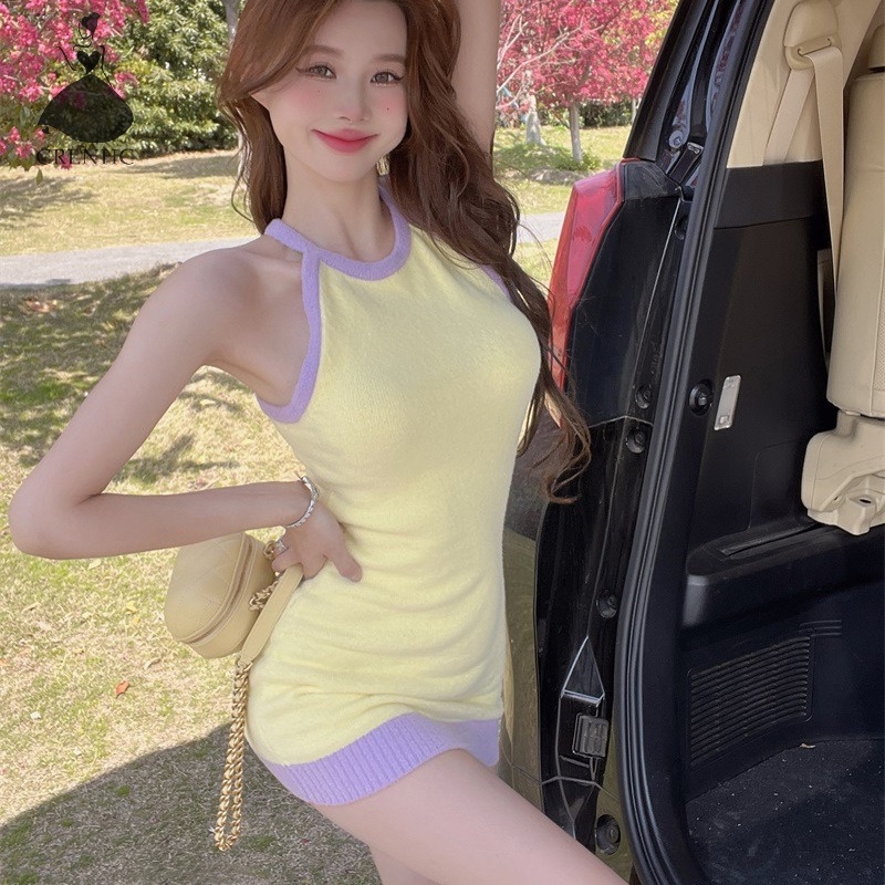 Áo dệt kim CRLNHC hai dây hở lưng dáng ôm thời trang mùa hè quyến rũ cho nữ