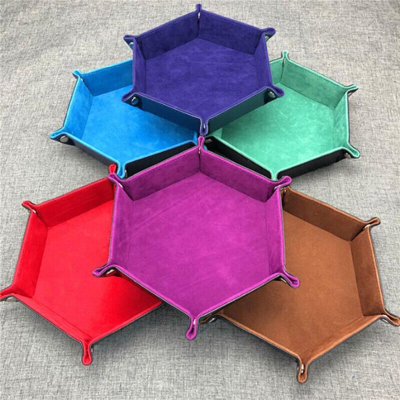 New Hexagon Collapsible Folding Dice Tray PU Leather & Velvet Inter Game Tray