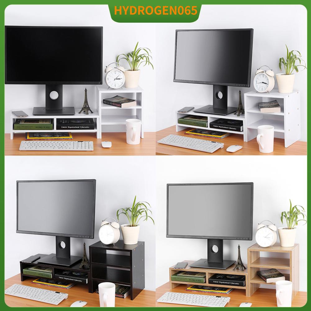 Hydrogen065 Máy tính xách tay Màn hình Riser Đứng để bàn Gỗ Sắp xếp lưu trữ Kệ 3 tầng