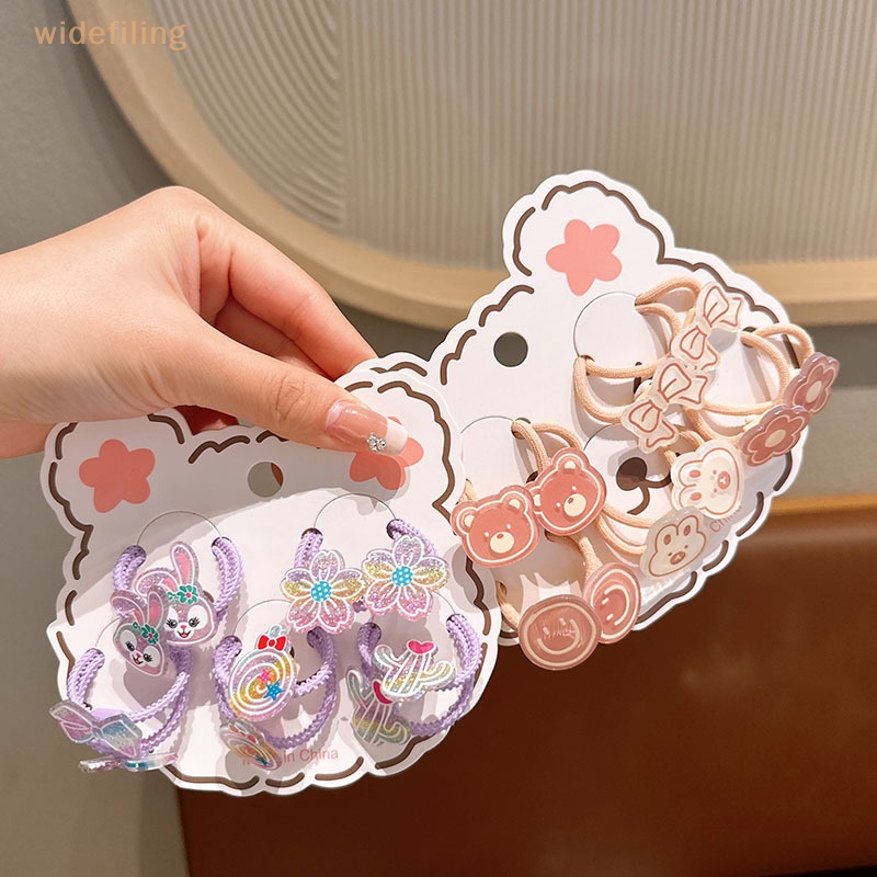 1 Set Dây Buộc Tóc Co Giãn Họa Tiết Hoạt Hình Cho Bé Gái