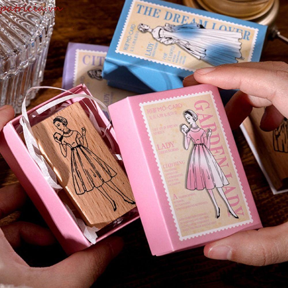 PATRICIA Con Dấu Gỗ In Hình Cô Gái Hiện Đại Sáng Tạo Trang Trí Sổ Tay Nhật Ký Album