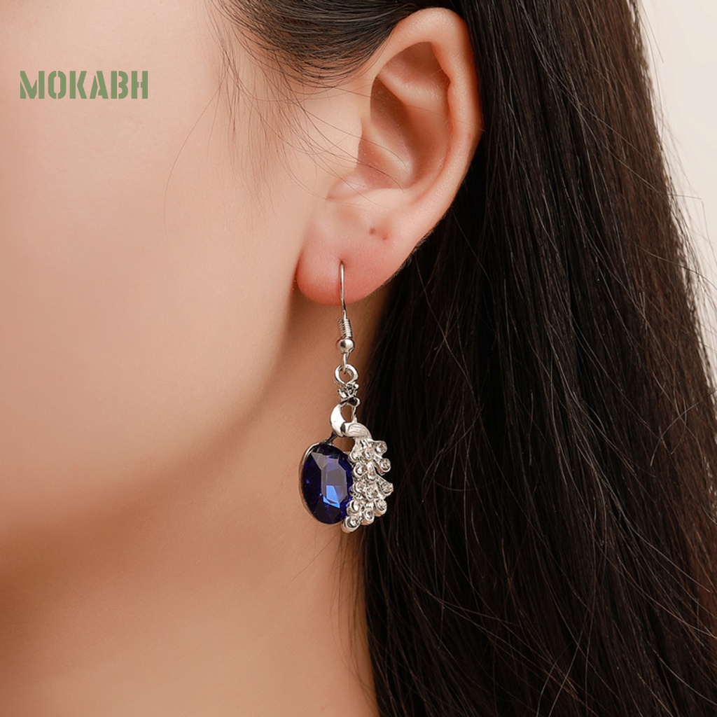 Bộ 2 Vòng cổ + Bông Tai Hình Chim Công Đính Đá Lấp Lánh