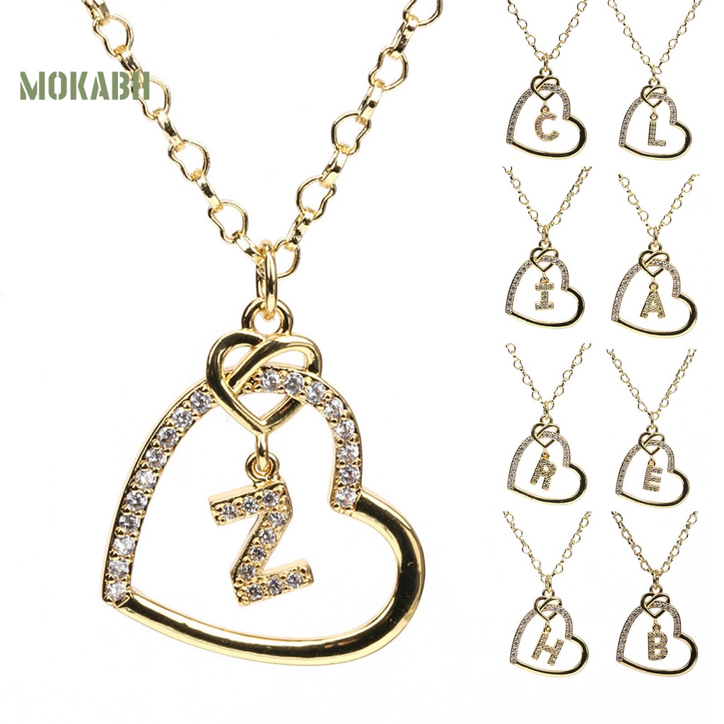 [Mok Abh] Vòng cổ Mặt Hình Trái Tim Và Chữ Cái Đính Đá Zircon Không Gây Dị Ứng Trang Trí Quần Áo