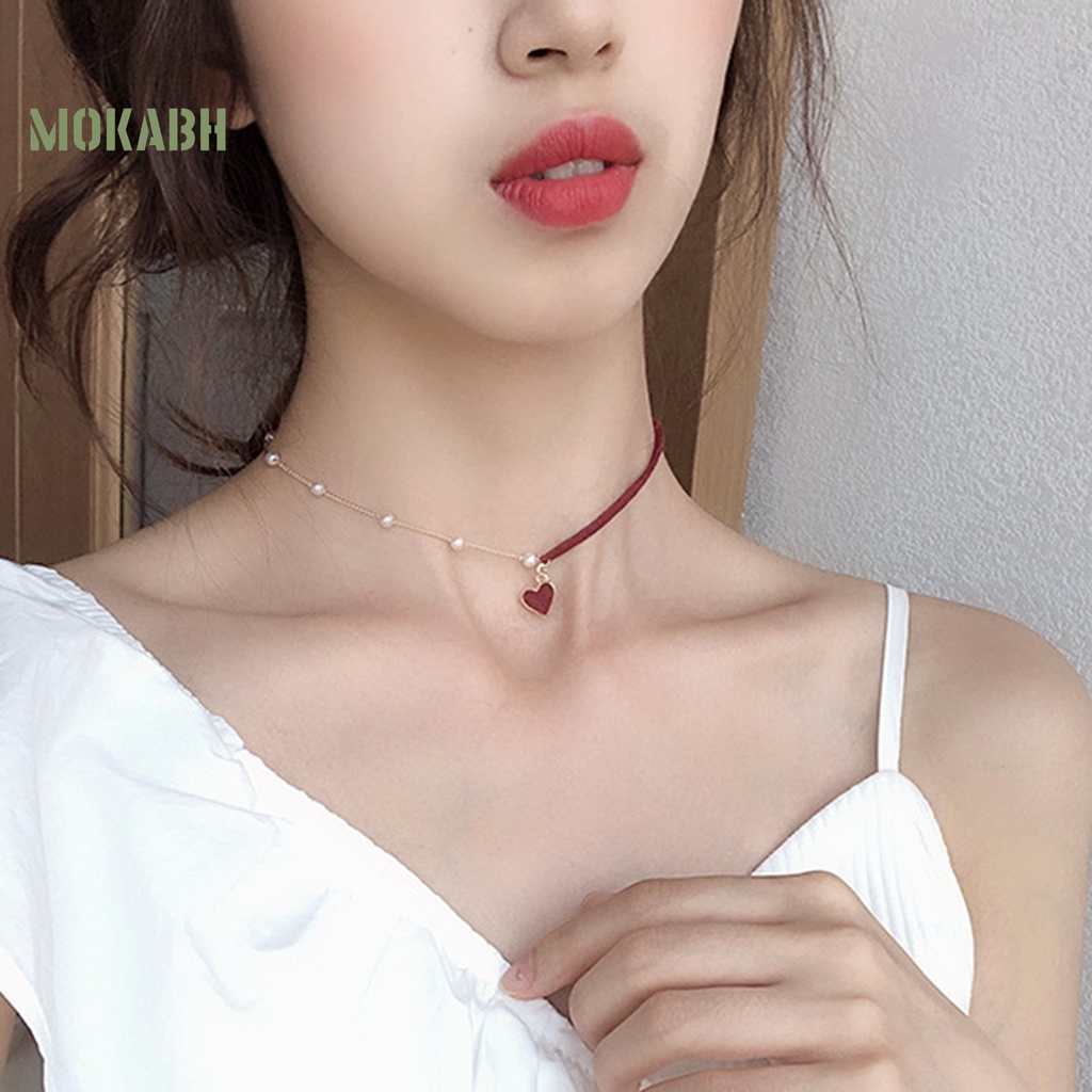 Vòng Cổ Choker Hình Trái Tim Đính Hạt Ngọc Trai Nhân Tạo Thời Trang
