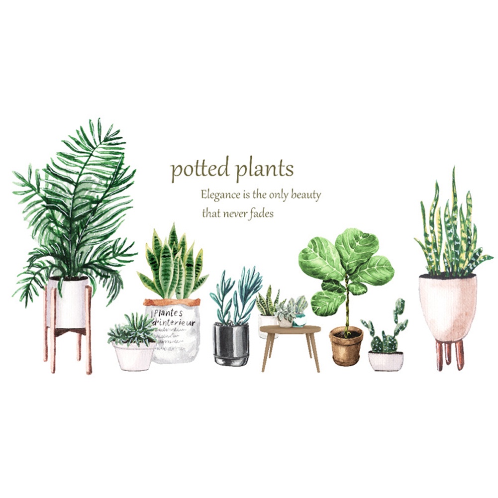 Set 2 Miếng Dán Tường Trang Trí Phòng Khách Hình Chậu Cây Cảnh DIY