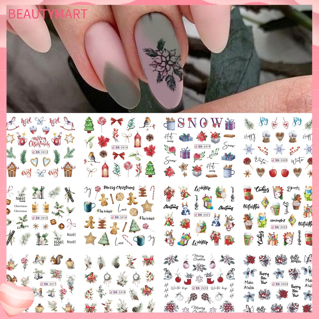 Hình Dán Móng Tay Không Phai Họa Tiết Đầu Lâu / Cây Thông / Halloween Độc Đáo