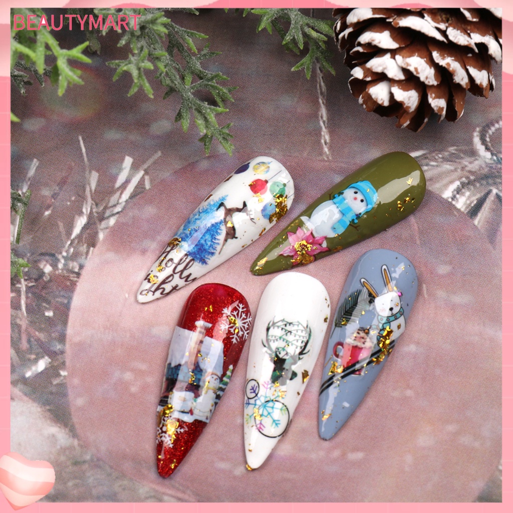 1 Bộ Miếng Dán Móng Tay Siêu Mỏng Không Dị Ứng Tháo Rời Được Không Phai Họa Tiết Giáng Sinh / Bông Tuyết / Tuần Lộc / Nai S