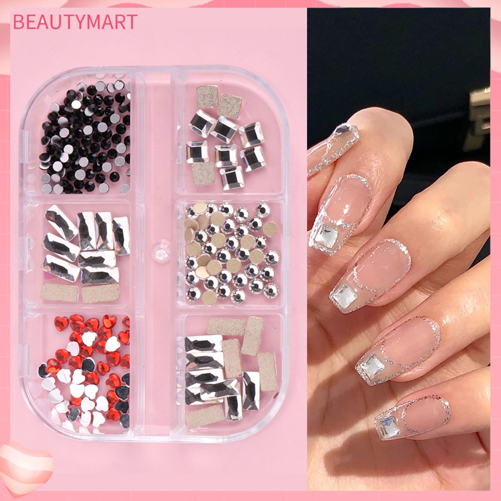 1 Hộp 6 Ngăn Đựng Hạt Đá 3D Nhiều Hình Dạng Trang Trí Móng Tay Nghệ Thuật DIY