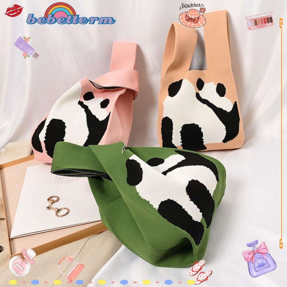 BEBETTERM Túi Xách Đeo Vai Đan Len Hình Gấu Trúc Dễ Thương Cho Nữ