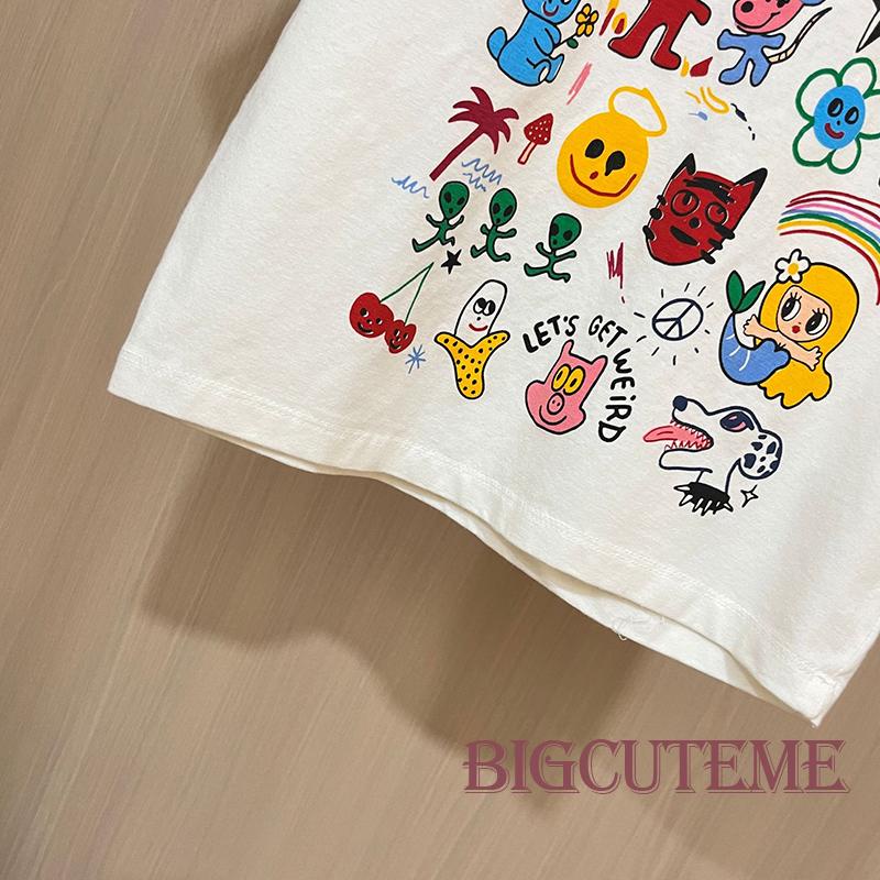 Áo Thun Croptop Tay Ngắn Cổ Tròn Dáng Ôm In Họa Tiết Hoạt Hình Thời Trang Đường Phố Cho Nữ