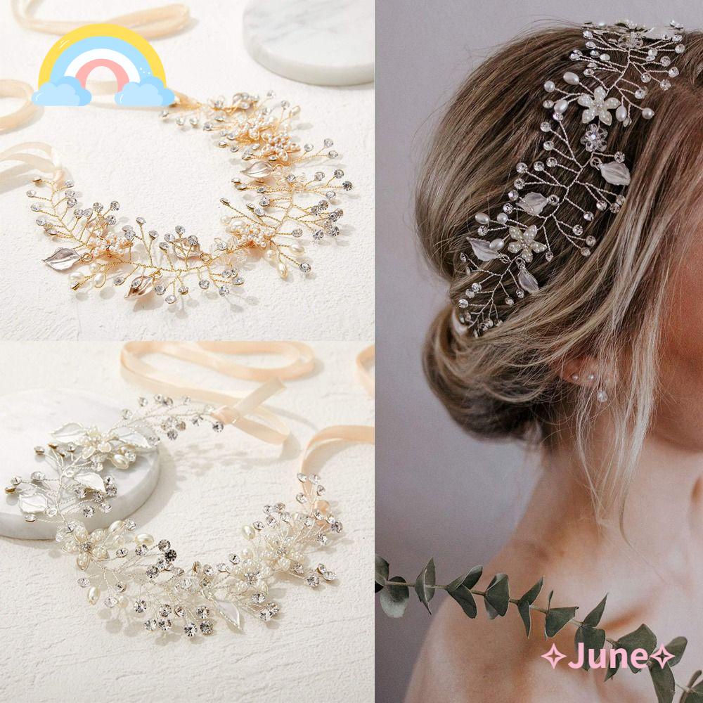 Băng Đô Cài Tóc Đính Đá Hình Hoa Lá Dành Cho Cô Dâu
