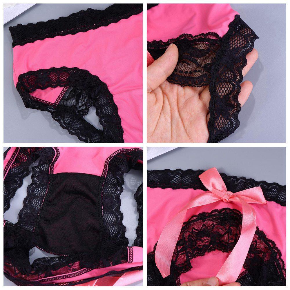 OCEANMAP Quần Lót Thun Spandex Mỏng Không Đáy Đính Nơ Gợi Cảm Cho Nữ