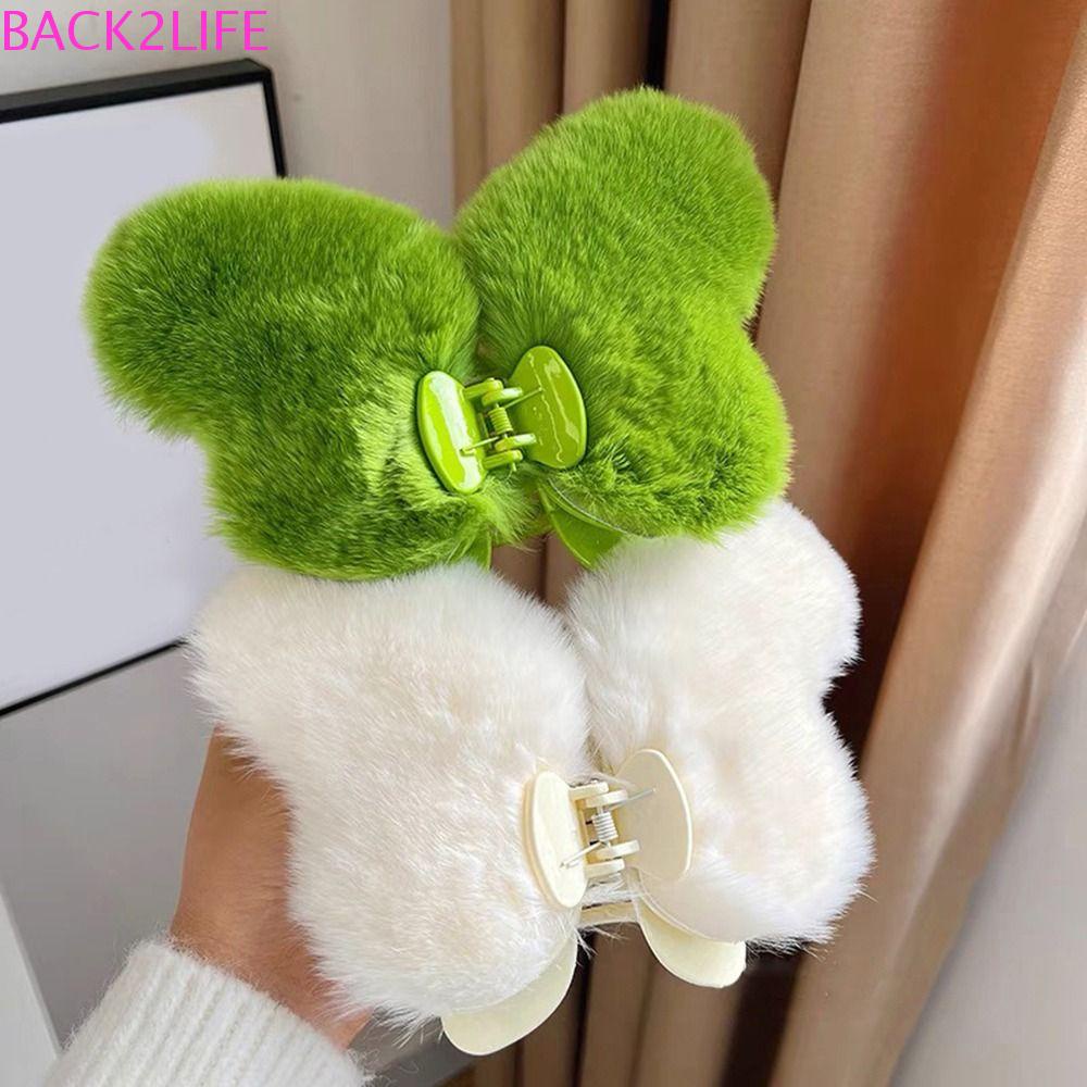 BACK2LIFE Kẹp Tóc Hình Bướm / Cá Mập Phủ Lông Phong Cách Hàn Quốc Ngọt Ngào Thời Trang Cho Nữ