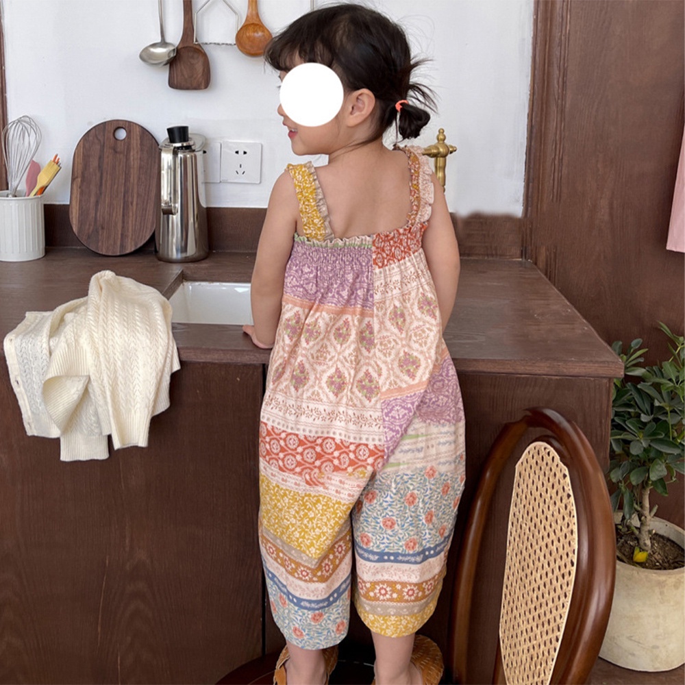 BEAR LEADER Áo Liền Quần Không Tay Dáng Rộng Phong Cách Dân Tộc Cho Bé Gái 2-7 Tuổi