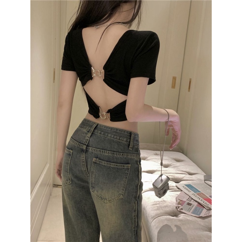 Áo Kiểu Cổ Tròn Hở Lưng Phong Cách Mỹ Thời Trang Mùa Hè Quyến Rũ Cho Nữ