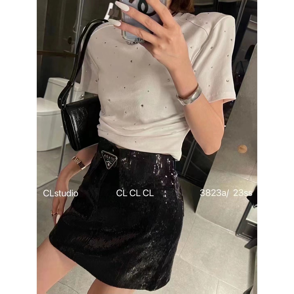 Mới Chân Váy Ngắn Lưng Cao Đính Kim Sa Lấp Lánh Thời Trang Cho Nữ