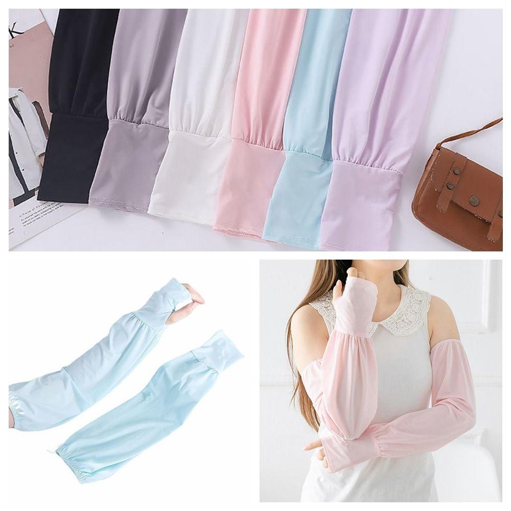 Găng Tay Chống Nắng UV Vải Lụa Lạnh Mỏng Dáng Rộng Bảo Vệ Khỏi Tia UV Ngoài Trời