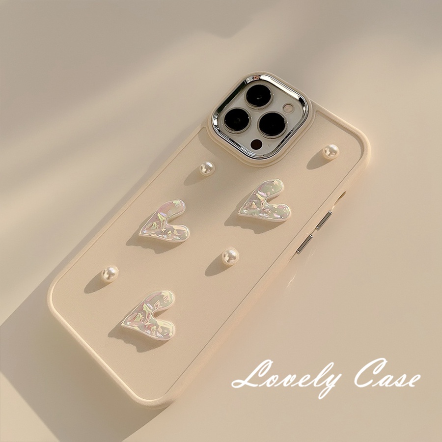 Ốp Điện Thoại Mạ Màu Ngọc Trai Hình Trái Tim 3D Cho IPhone14 13 12 11 Pro Max 8 7 6 6s Plus X Xr Xs Max SE 2020