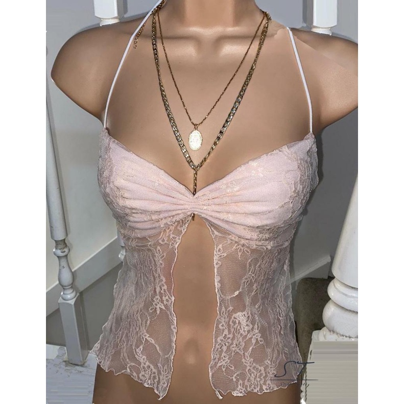 Áo Croptop Trễ Vai Màu Trơn Phối Ren Xuyên Thấu Thời Trang Xuân Hè Cho Nữ CY03