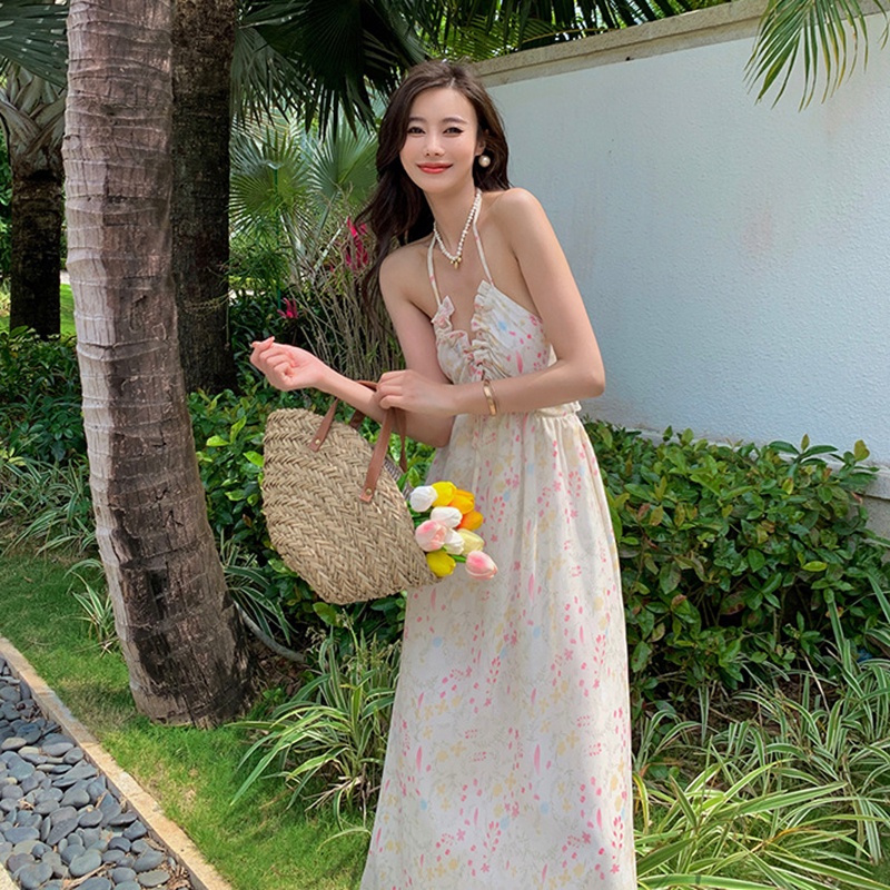 Đầm Hai Dây Hở Lưng In Hoa Phong Cách Pháp Thời Trang Cho Nữ