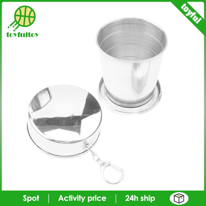 Cốc Uống Nước Bằng Thép Không Gỉ Có Thể Gấp Gọn Kèm Móc Khóa Tiện Lợi