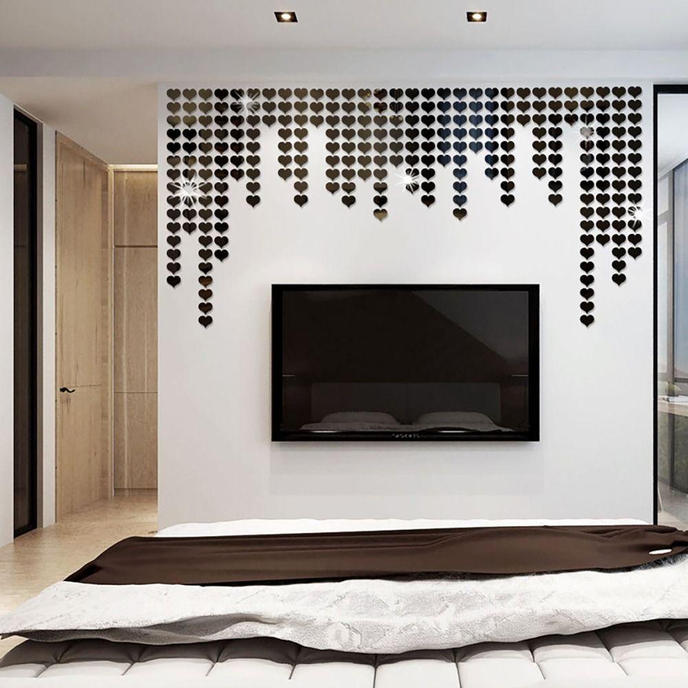 LONTIME Bộ 100 Miếng Dán Tường Tráng Gương Hình Trái Tim 2.25cm * 2cm Độc Đáo Trang Trí Văn Phòng