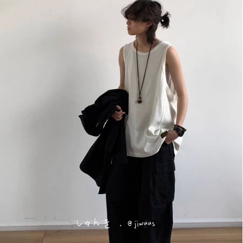 Áo Sweater Không Tay Dáng Rộng Màu Sắc Đơn Giản Phong Cách Retro Nhật Bản