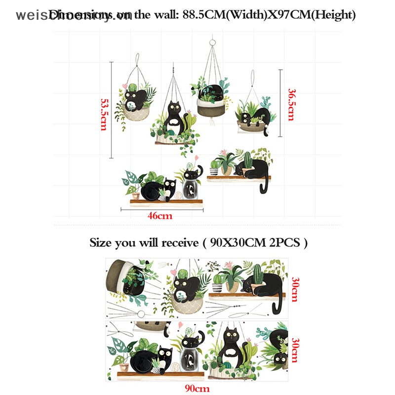 Sticker Dán Tường Họa Tiết Mèo Và Cây Xanh Dễ Thương Bắt Mắt