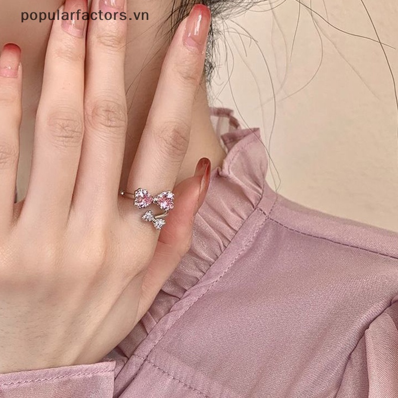 [Phổ Biến] Nhẫn Hở Hình Nơ Màu Hồng Tinh Tế Thời Trang Hàn Quốc Đơn Giản Ngọt Ngào Có Thể Điều Chỉnh Trang Sức Cho Nữ