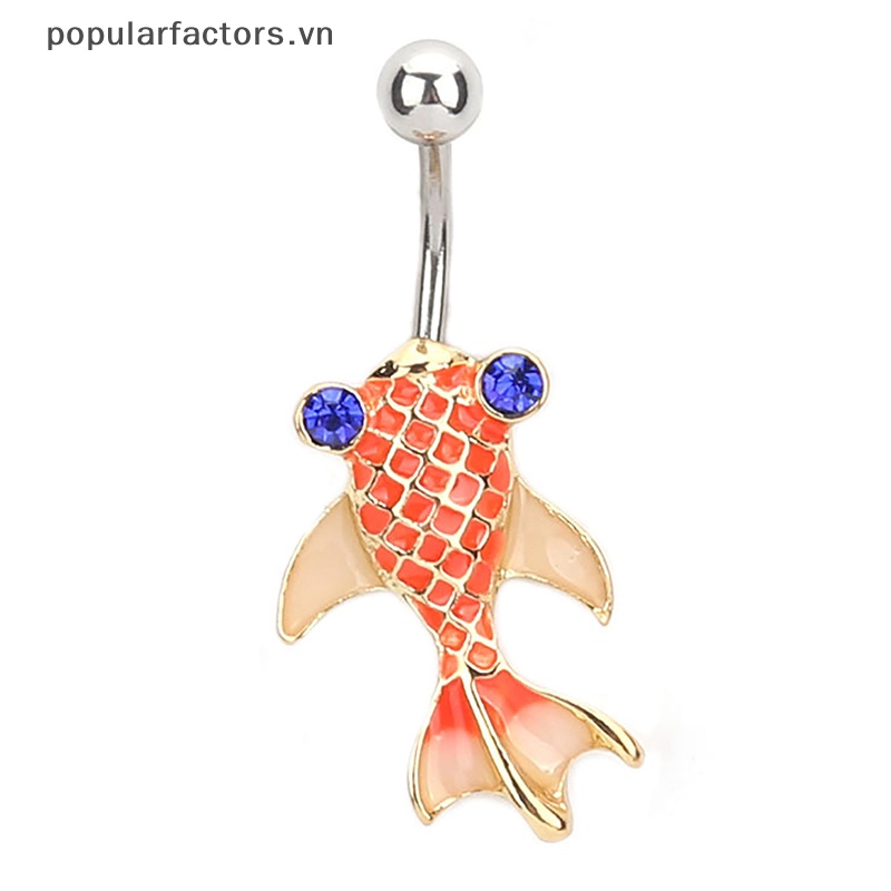 Khuyên Rốn Bằng Thép Không Gỉ Hình Cá Vàng Đỏ Đính Đá Thời Trang Cho Nữ