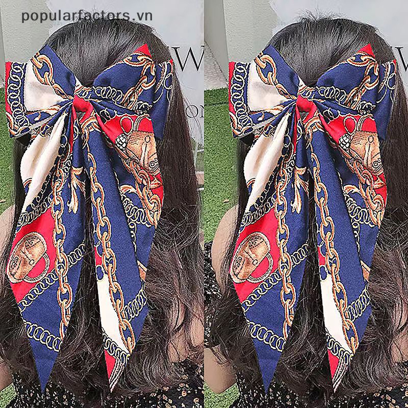 Kẹp Tóc Nơ Dài In Họa Tiết Hoa Thời Trang Cho Nữ