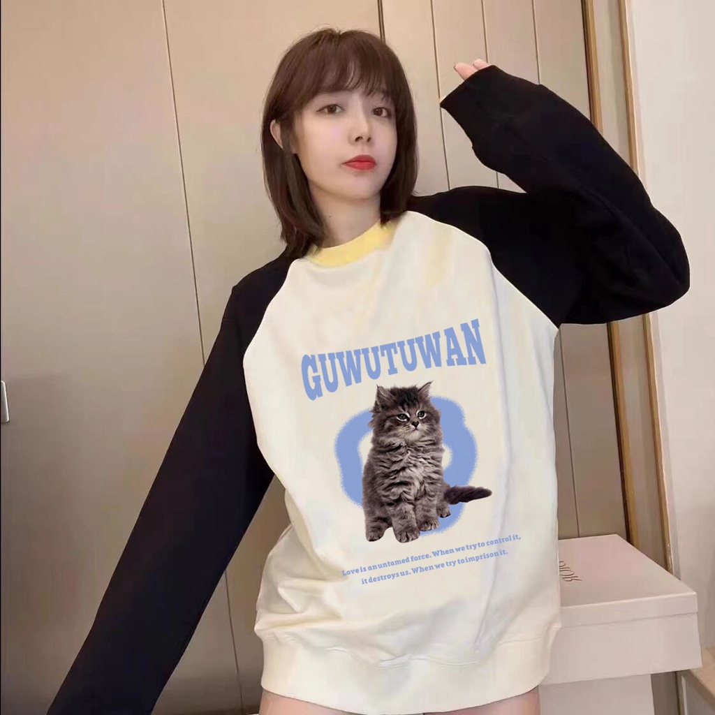 Áo Sweatshirt Nữ Unisex Dài Tay, Áo Sweater Cổ Tròn Thời Trang -Pet Cat
