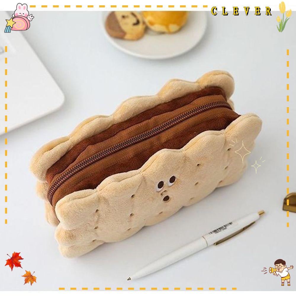 CLEVER Túi Đựng Bút Hình Bánh Quy Lông Xù Đáng Yêu Cho Nữ
