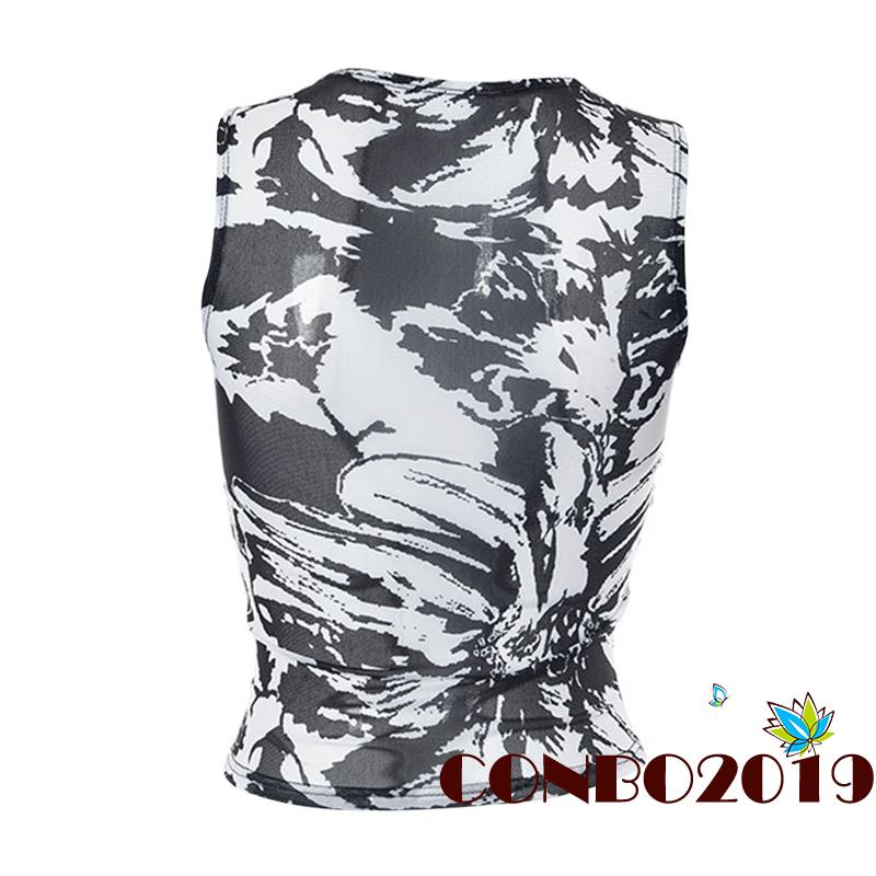 Áo Tank Top Không Tay Cổ Tròn In Họa Tiết Trừu Tượng Thời Trang Mùa Hè Dành Cho Nữ