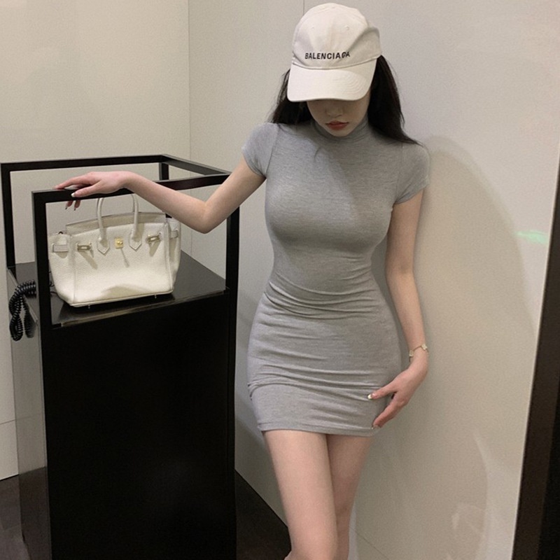 Đầm Tay Ngắn Cổ Cao Dáng Ôm Thời Trang Mùa Hè Quyến Rũ Cho Nữ