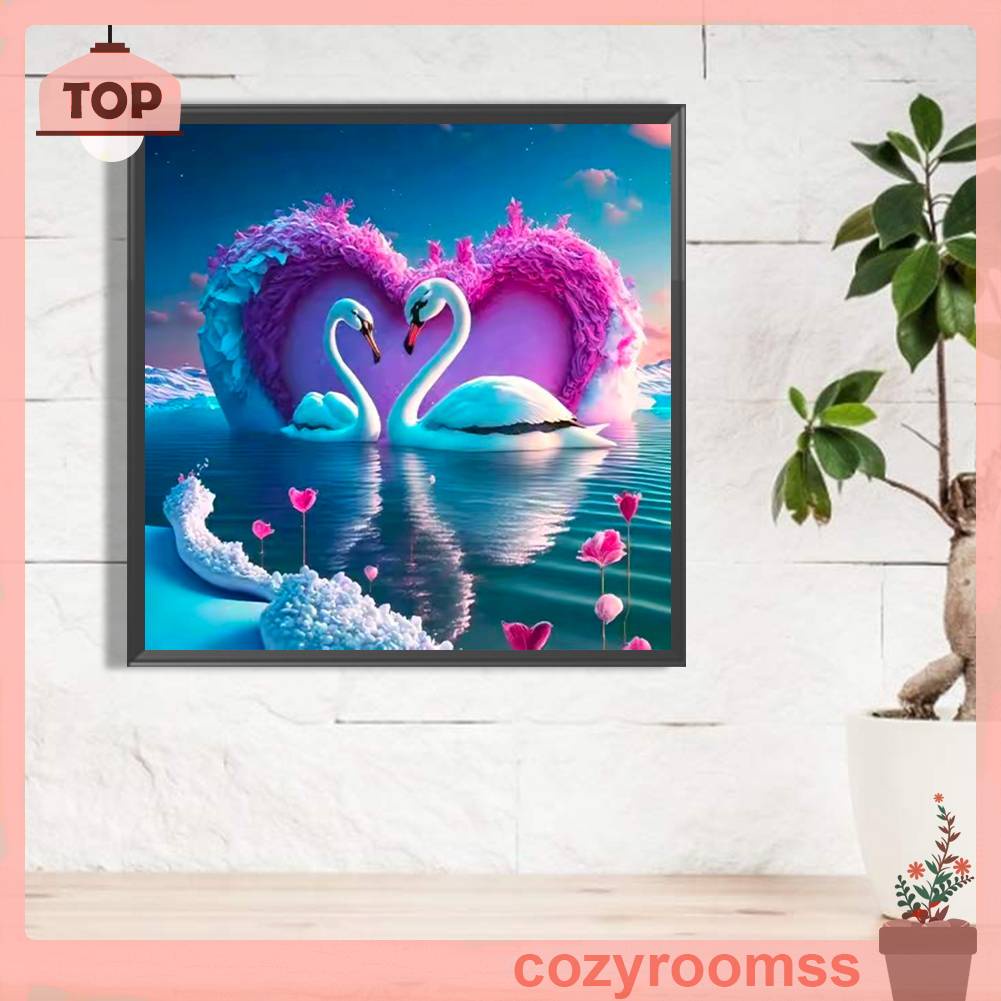 Bộ Tranh Đính Đá 5D Họa Tiết Thiên Nga / Hồ Nước Độc Đáo DIY Dùng Trang Trí Nhà Cửa