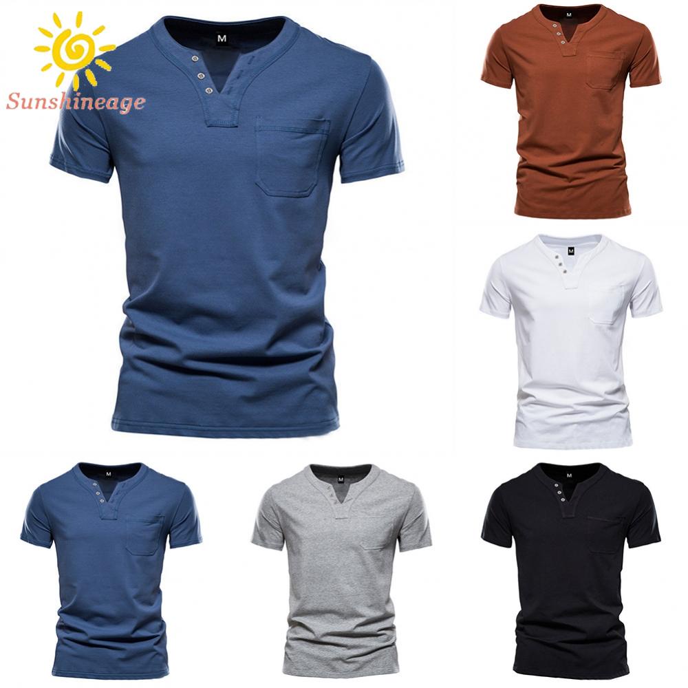 Áo Thun Cổ Chữ V Thoáng Khí Có Túi Cho Nam