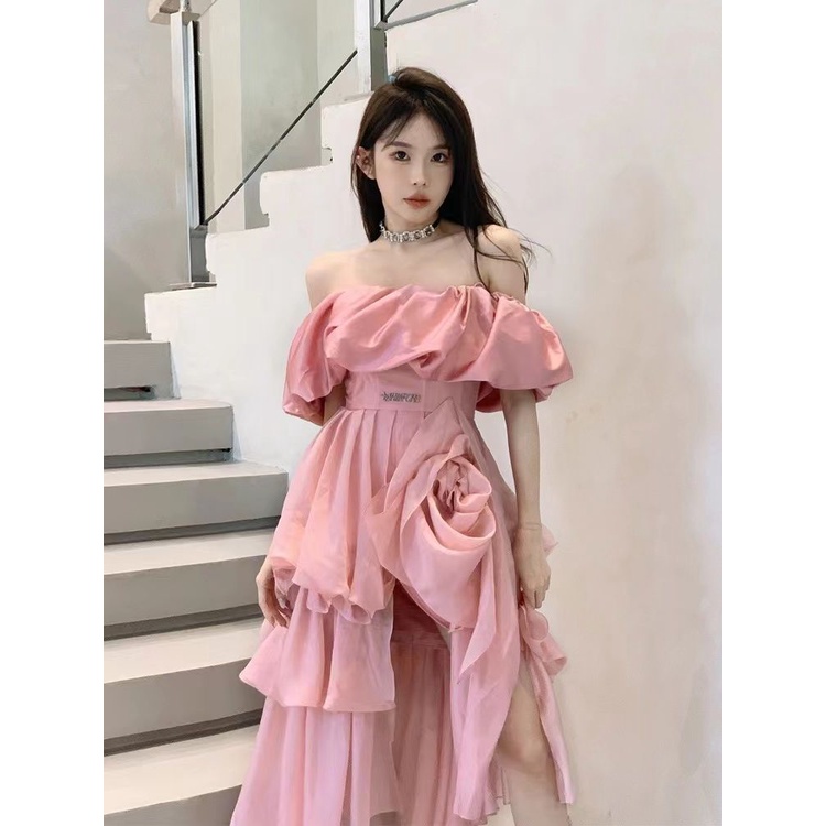 Đầm Tay Phồng Thiết Kế Không Đồng Đều Xinh Xắn Thời Trang Theo Phong Cách Pháp