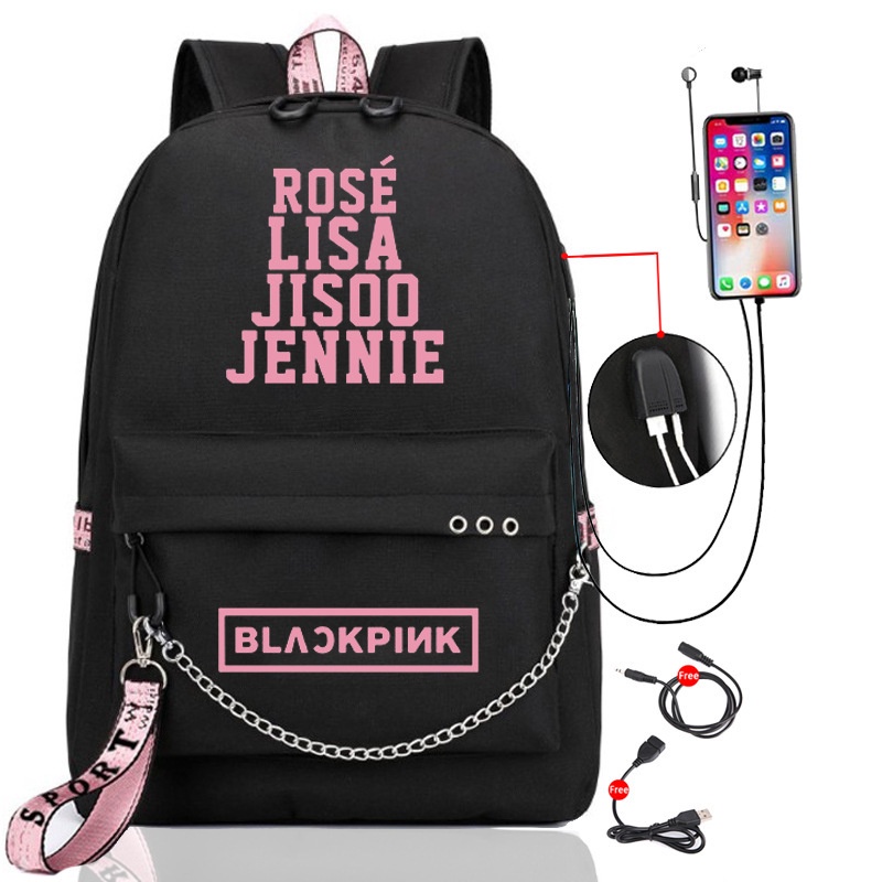 Ba Lô BLACKPINK Park Chae-young LISA Kim Ji-so Phiên Bản Hàn Quốc Có Cổng Sạc USB