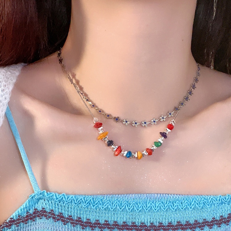 Vòng cổ Bạc Mặt Đá Ngọc Bích Nhiều Màu Sắc Phong Cách Mới Cho Nữ