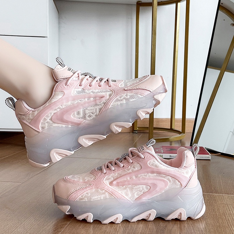 có hàng sẵn Giày Thể Thao Đế Mềm Tăng Chiều Cao Phối Lưới Thoáng Khí Thời Trang Mùa Hè Cho Nữ