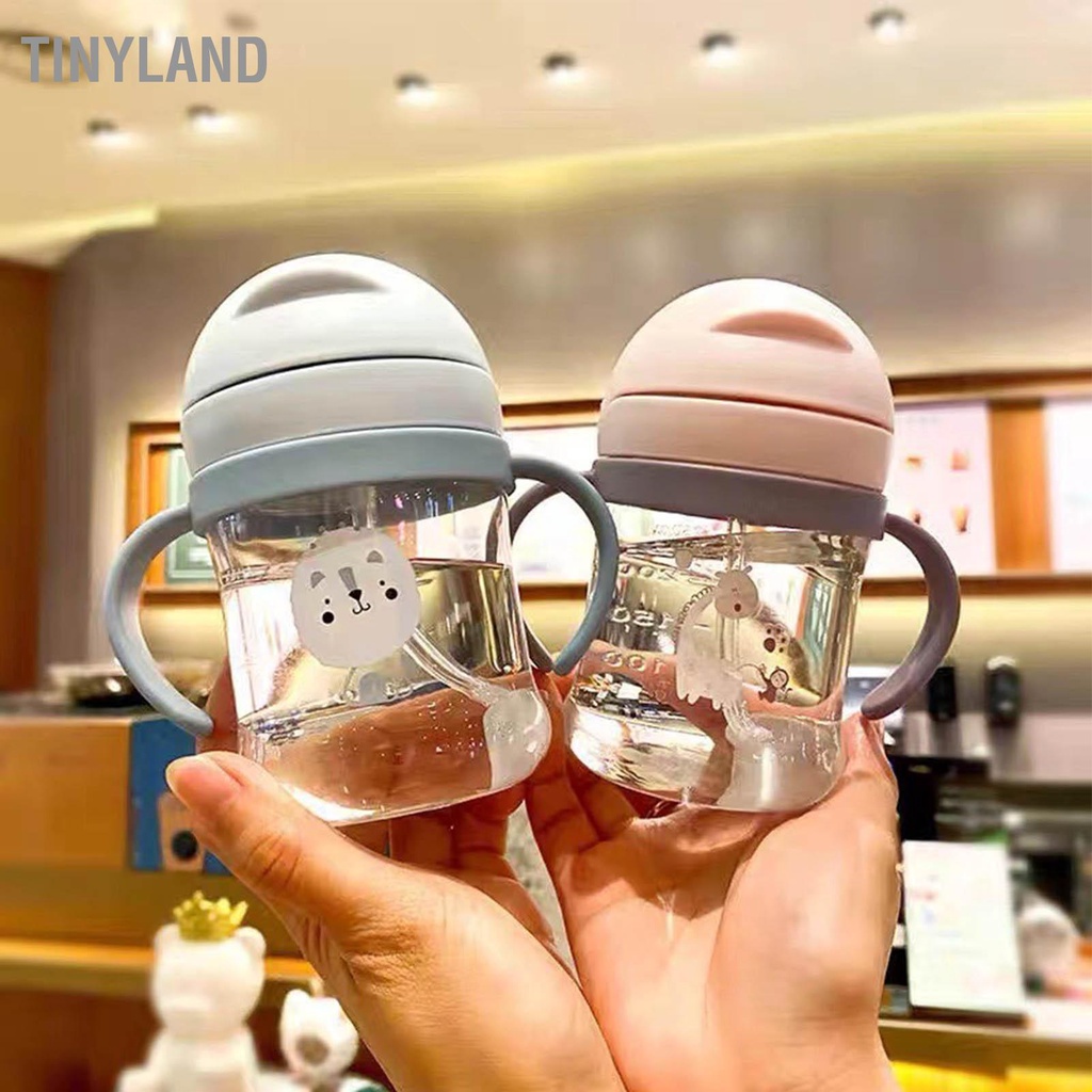 TinyLand 250ml Ống hút có trọng lượng Sippy Cup Mô hình động vật Leak Proof Tay cầm cho trẻ sơ sinh Cốc lật em Màu xanh