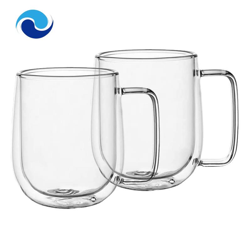 Set 2 Cốc Thủy Tinh Uống Trà Cà Phê Hai Lớp Cách Nhiệt Và Không Có Tay Cầm Rộng (300ML)