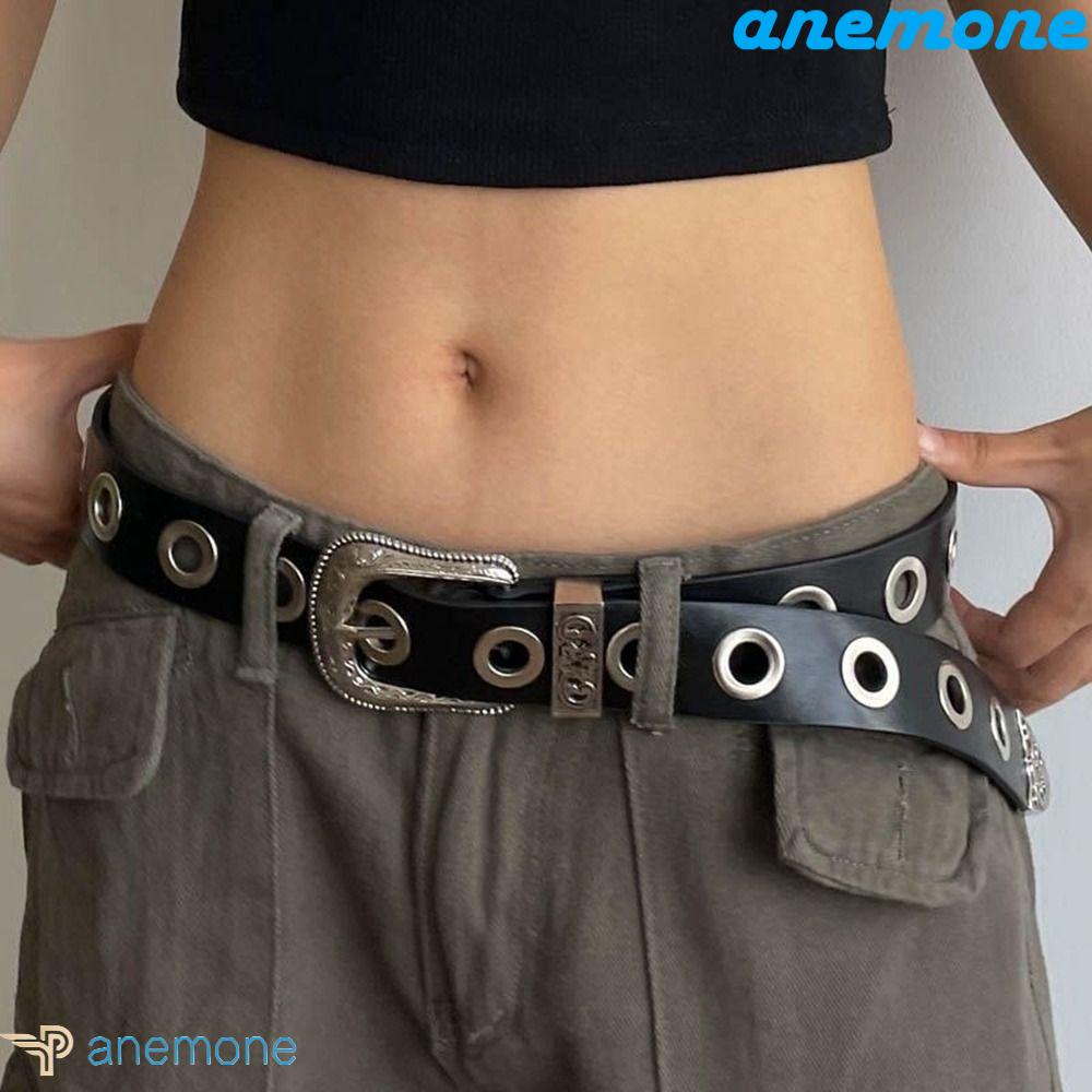 Thắt Lưng Da PU Màu Đen Đục Lỗ Thời Trang Cho Nam Và Nữ