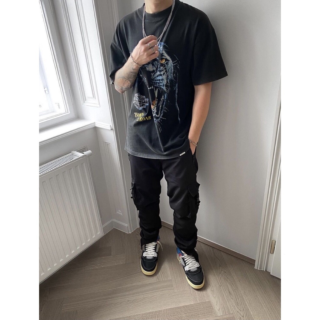 XCXT REPRESENT tiger head pattern printing design to make old washed retro style short sleeved Tshirt washed grey shirt