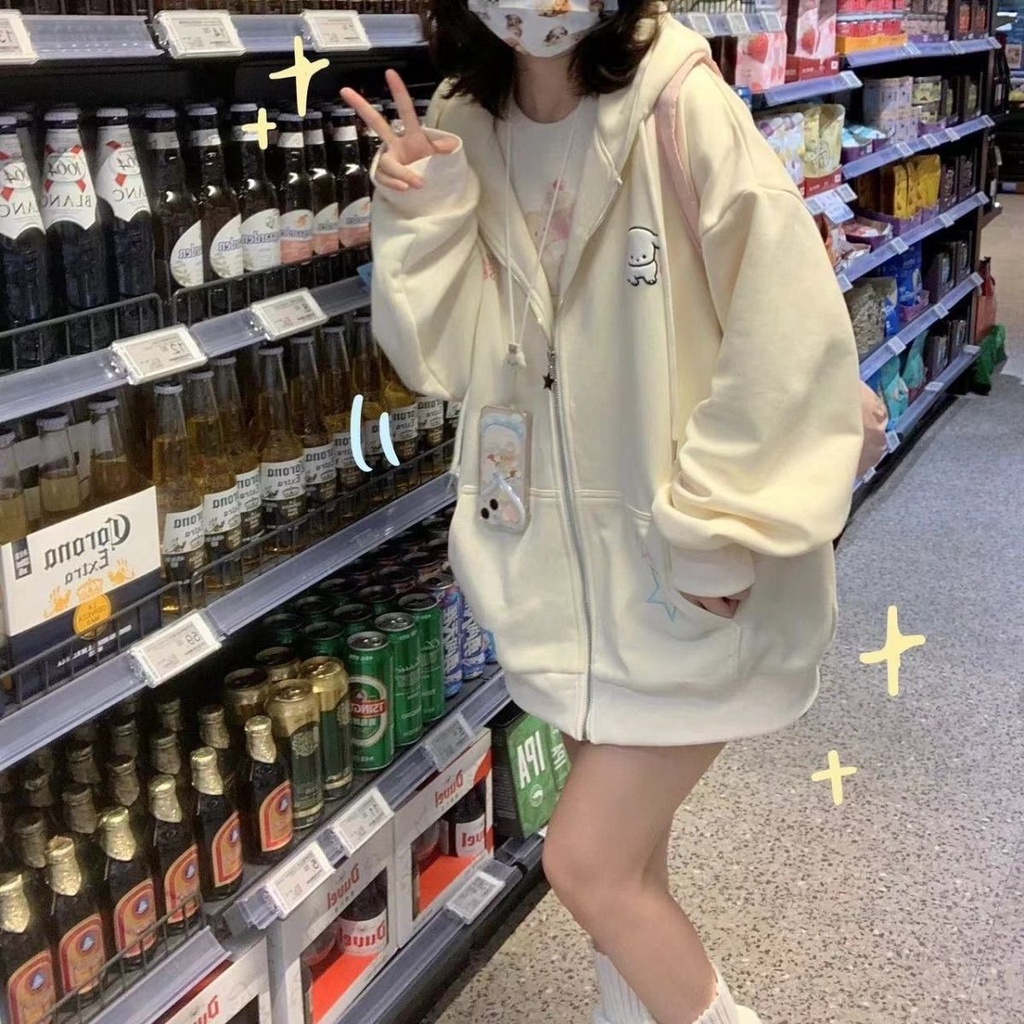 Áo Sweater Dáng Rộng Thêu Hình Chú Cún Dễ Thương Phong Cách Nhật Bản Cho Nữ