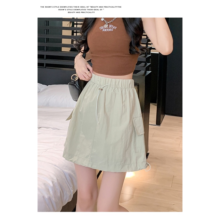 Chân Váy Chữ A Lưng Thun Phối Túi Hộp Thời Trang Mùa Hè Cổ Điển