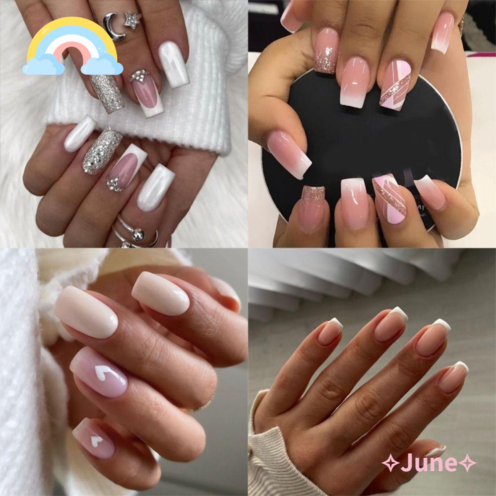 JUNE Bộ Móng Tay Giả Có Thể Tháo Rời Đầu Vuông DIY