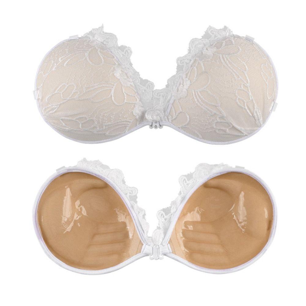 SUMU Áo Ngực Dán Đệm Silicone Thêu Họa Tiết Thanh Lịch Không Gọng Màu Trắng Trơn Cỡ Nhỏ